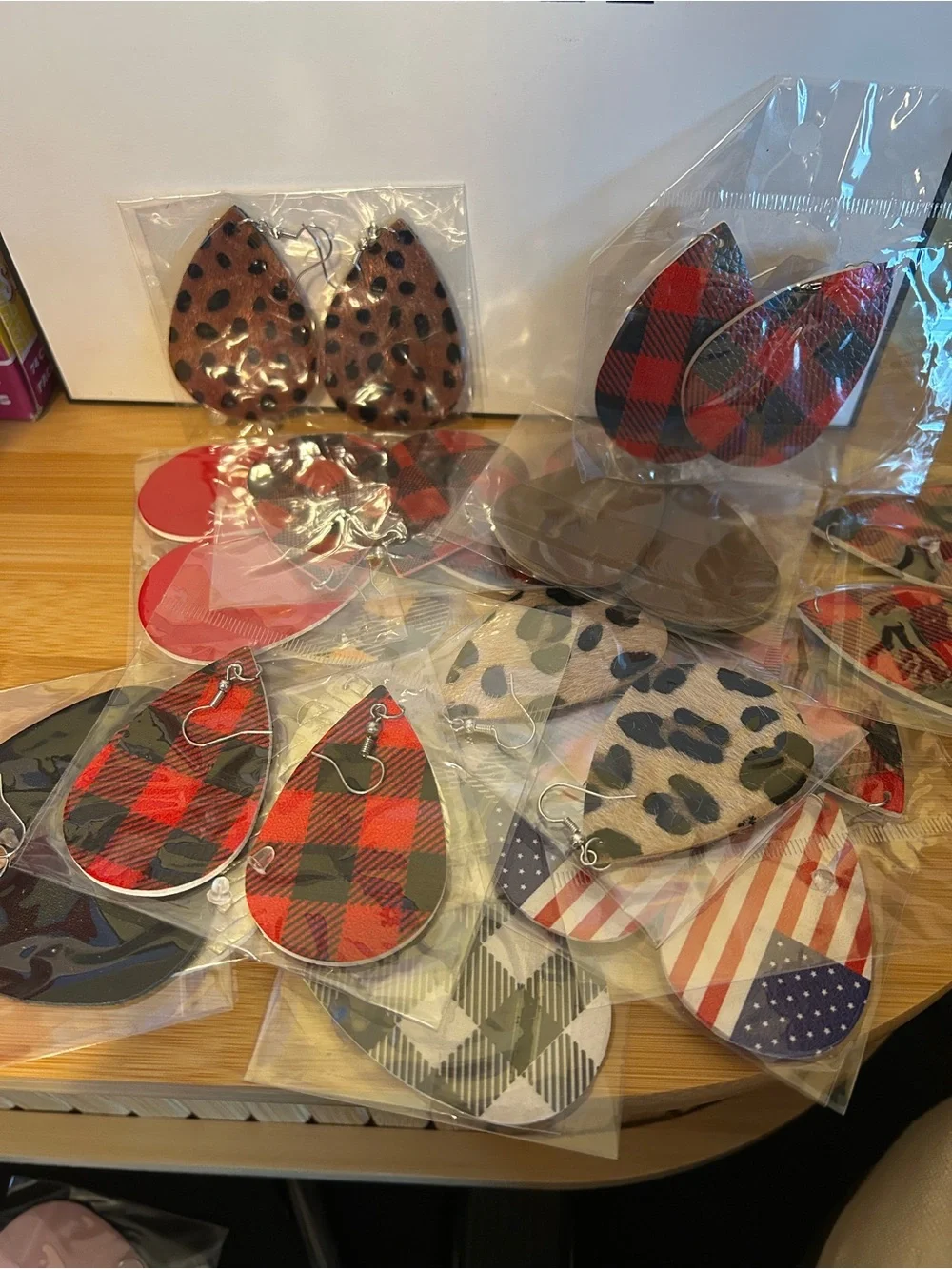 Assorted Teardrop Fashion Earrings - Red Plaid, Leopard & Stars